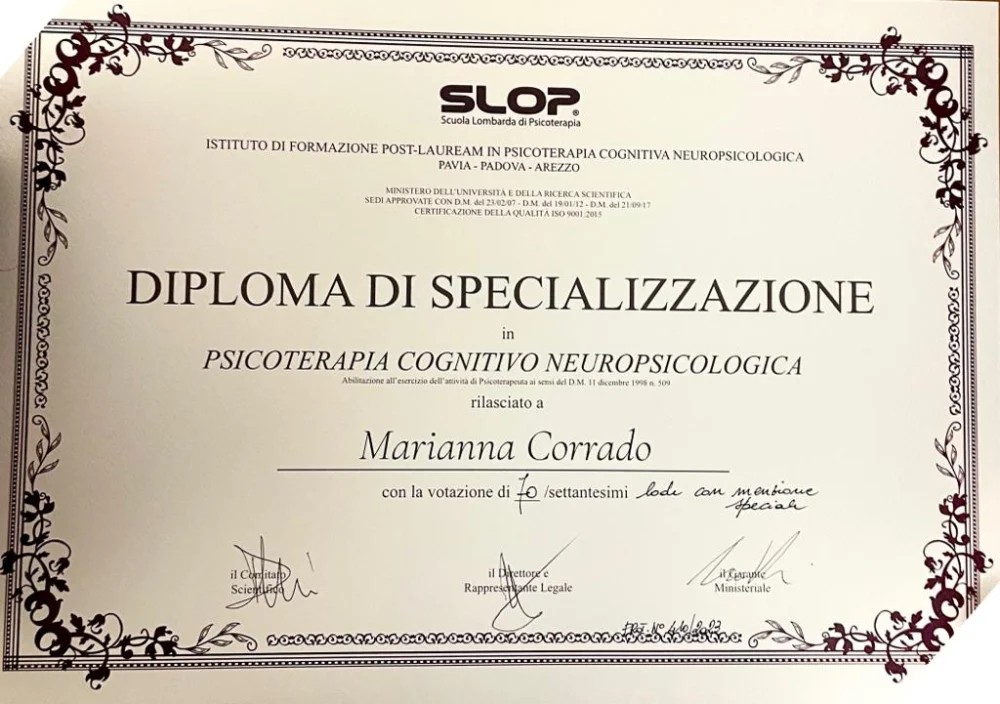 Psicologa Dott.ssa Dottoressa Marianna Corrado ( Psicologa, Psicoterapeuta) Milano Bari Gravina in Puglia